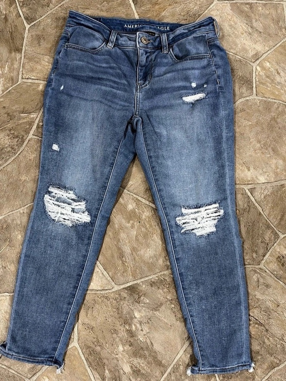 American Eagle Next Level Stretch Distressed Skinny Jeans Blue Waist 4 X-Short